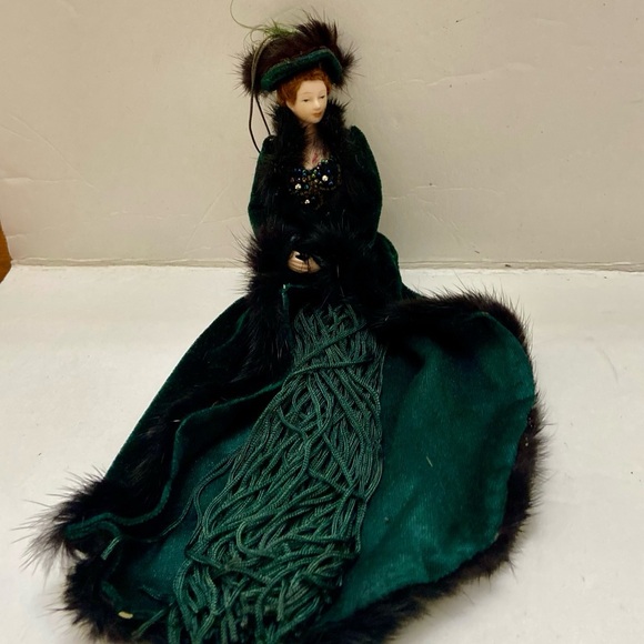 Vintage Auto or Christmas Ornament-Victorian Lady in Green Gown - Picture 1 of 12